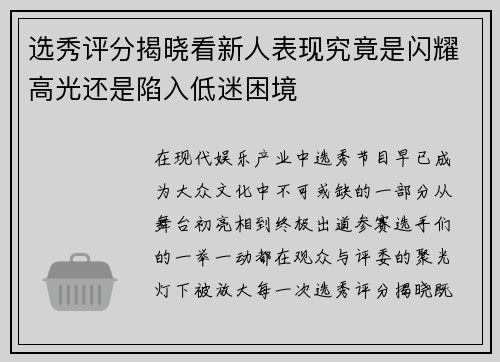 选秀评分揭晓看新人表现究竟是闪耀高光还是陷入低迷困境