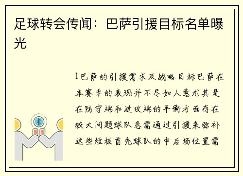 足球转会传闻：巴萨引援目标名单曝光